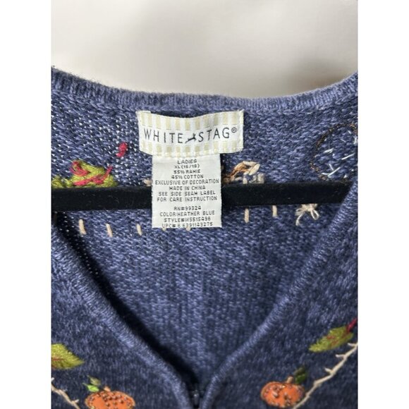 White Stags Women's Sweater Vest Halloween Scarecrow Pumpkin Embroidered Large - Picture 8 of 8
